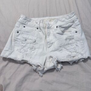 American Eagle Outfitters White Ripped Jean High Rise Shortie Shorts Size 2
